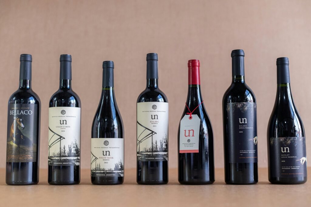 Selection of fine Argentinian wines beautifully displayed with studio lighting for an elegant touch.